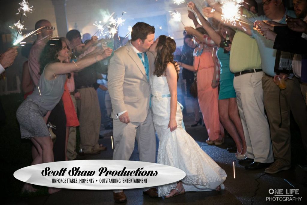 The wedding guests send off the Bride And Groom with sparklers