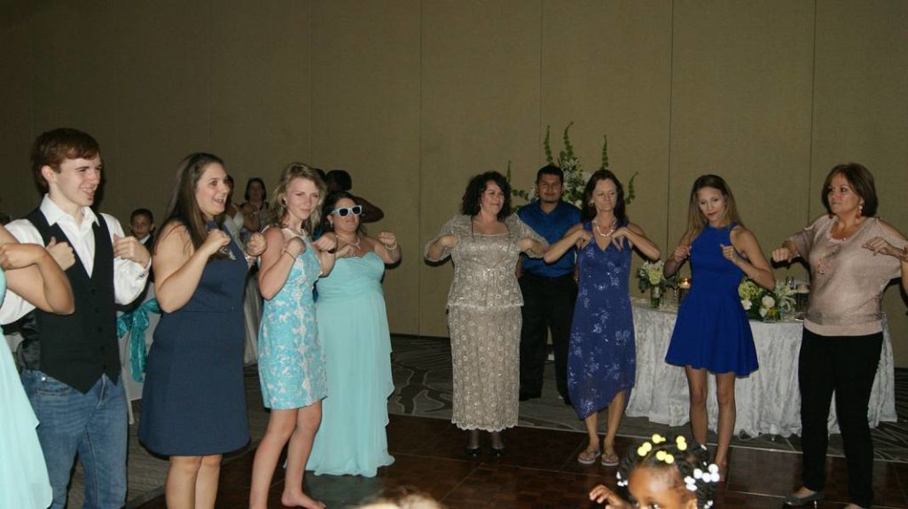 Everyone had fun doing the Chicken Dance at Sarah and Darryl's wedding in Myrtle Beach, SC