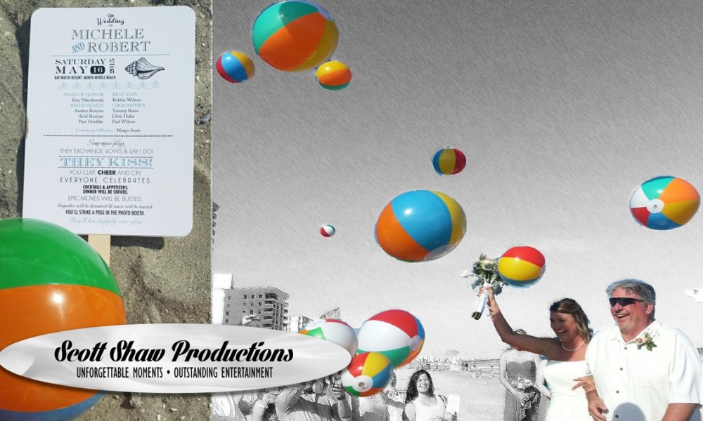 Celebrate the Moment with beach balls. Beach Balls fill the air after the wedding ceremony