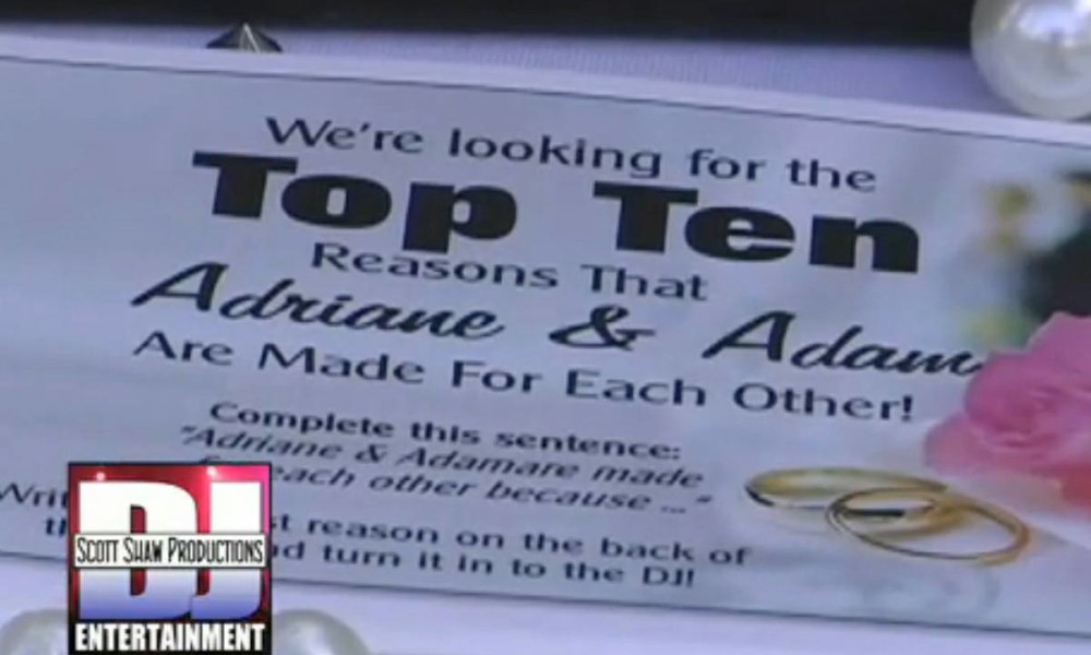 The Wedding Top Ten List An example of a Top Ten Wedding Reason card.