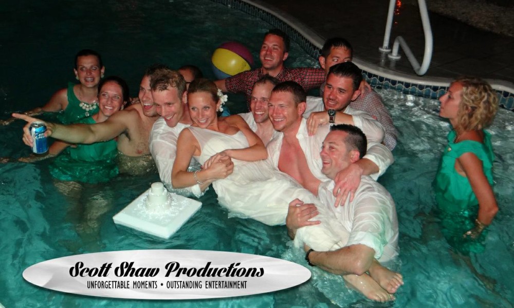 Everyone In The Pool After The Wedding Reception The wedding party in the pool after the wedding reception